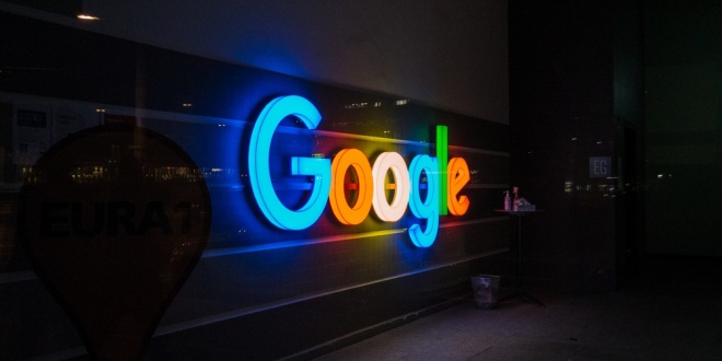 The Google sign in a company office in Switzerland