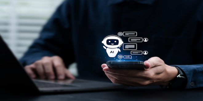 Man using a smartphone with AI chatbot