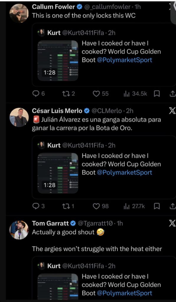 YouTuber calls out Polymarket for targeting UK influencers in sly ‘ad’ campaign 1 X screenshot of UK influencers quote tweeting Polymarket-related posts