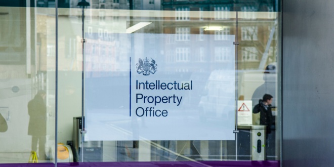 A sign in a government building window for the UK Intellectual Property Office (UKIPO), which Entain has contacted regarding trademarks