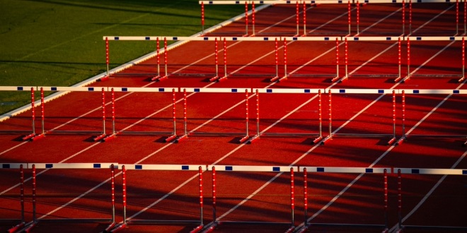 Hurdles on an athletics track