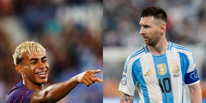 Lamine Yamal and Lionel Messi, who will go head to head in Sunday's 2026 World Cup final
