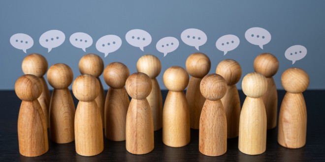 graphic showing people debating