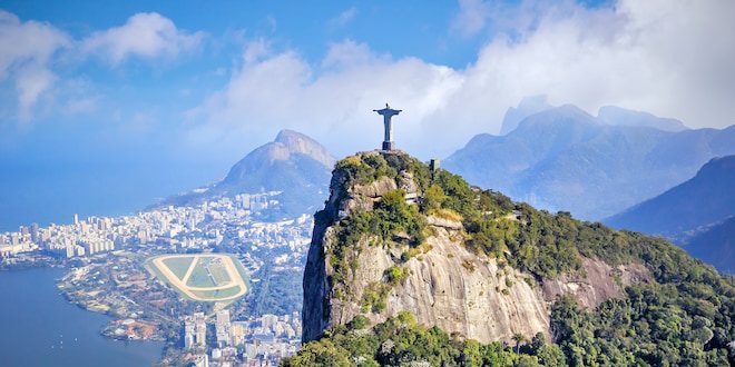 Aerial view of Rio de Janeiro city skyline in Brazil