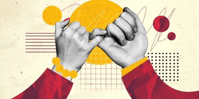 Graphic showing people locking fingers to demonstrate trust