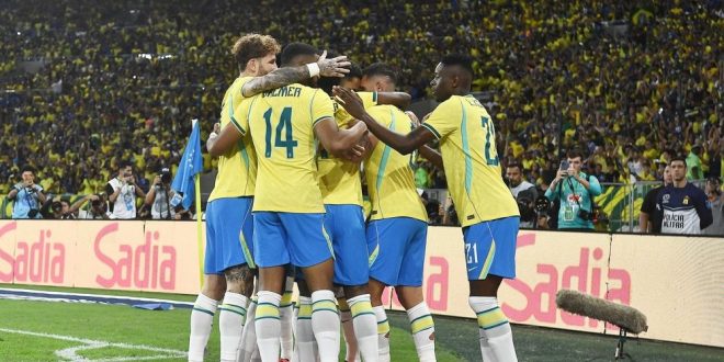 Brazil's football team in an international match