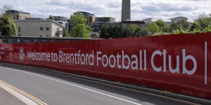 Sign outside Brentford FC, which has just renewed its deal with HollywoodBets