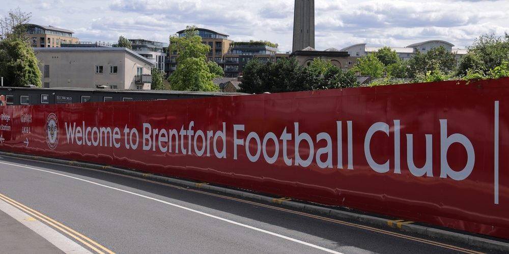 Sign outside Brentford FC, which has just renewed its deal with HollywoodBets