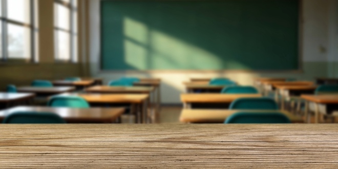 classrrom with seats and blackboard