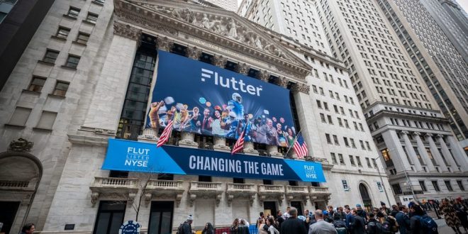 Flutter Entertainment branding on the New York Stock Exchange