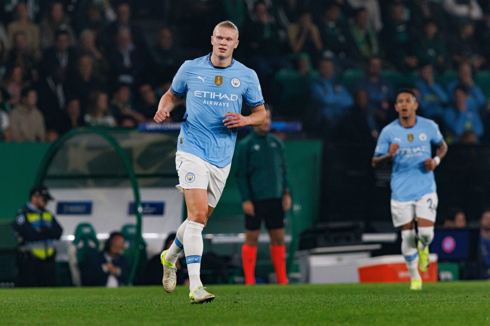 Erling Haaland playing for Premier League Manchester City, and a regular player choice on Sky Bet and other bookies' bet builder products