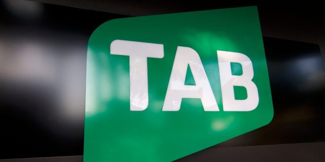A sign for Tabcorp's Tab on the side of a building in Brisbane, Tabcorp having just acquired BetMakers