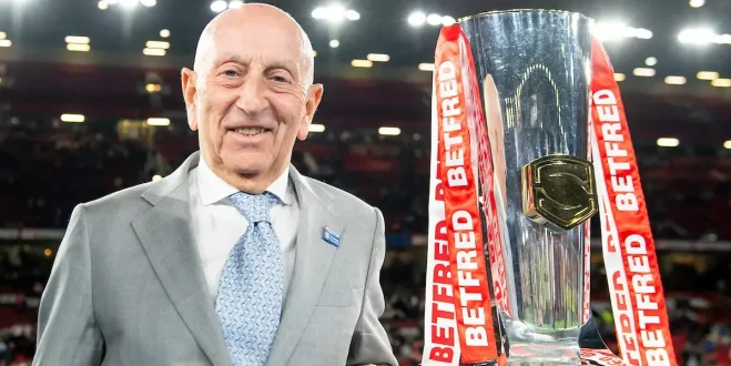 Fred Done, Betfred, with Super League trophy