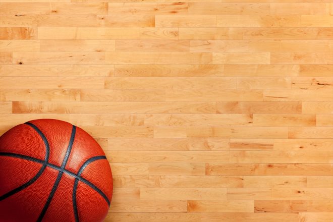 A basketball on a court