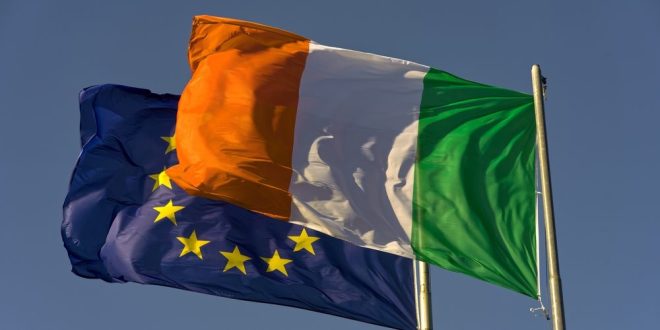 Flags of Ireland and the EU flying side by side
