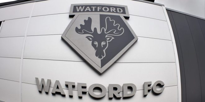 EFL Championship culb Watford FC's logo on the side of the club's stadium