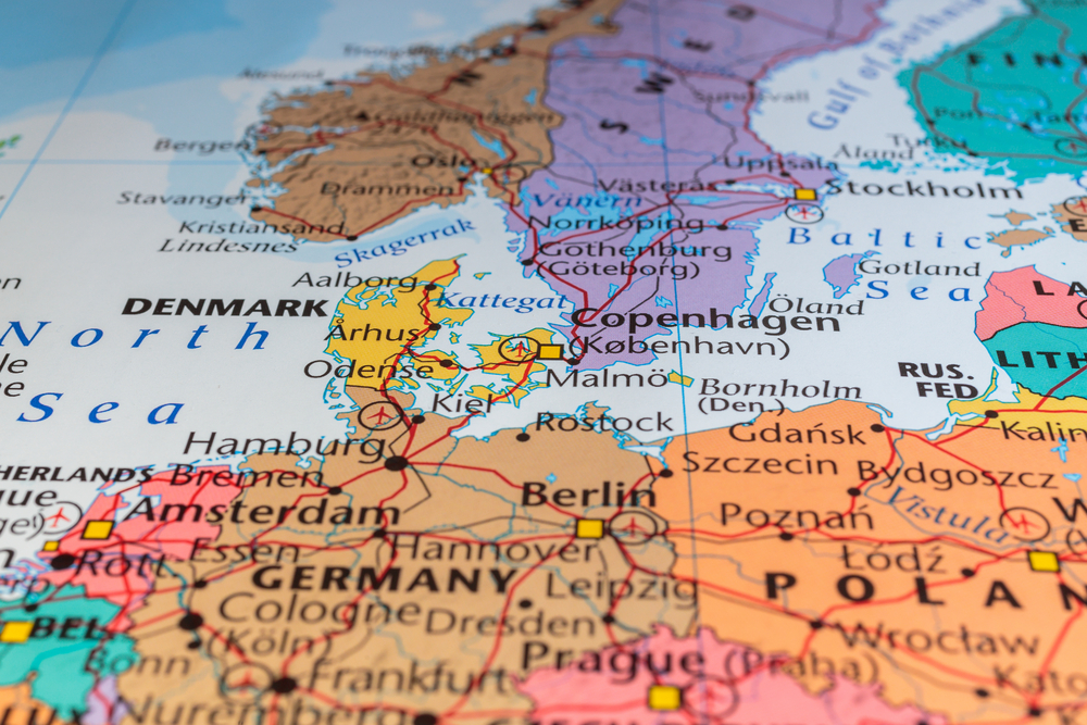 A map of Europe including Denmark, where Merkur Bets' integration with EveryMatrix has kicked off