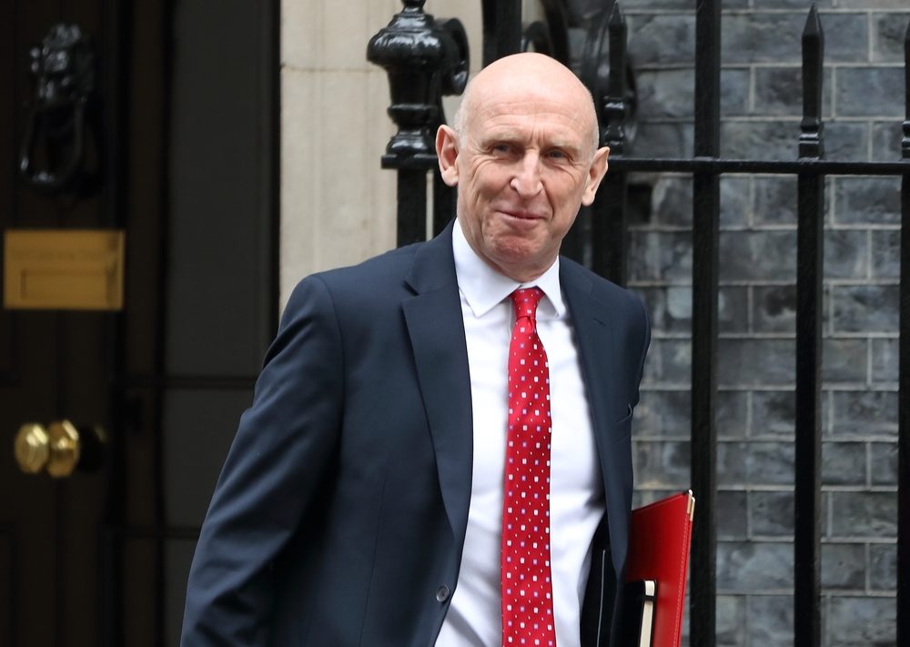 John Healey, Chancellor of the Exchequer, with the classic red brief case of the UK budget