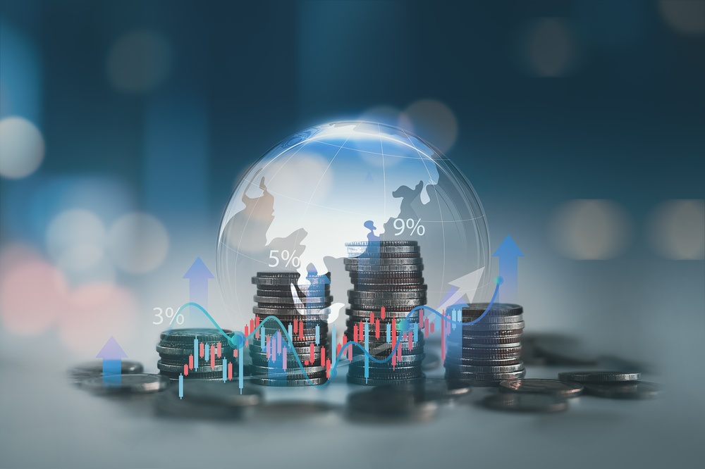 Coins, a globe and percentages, symbolising betting exchanges like Matchbook and Betdaq